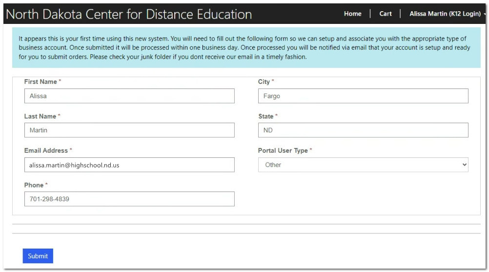 Business Manager Form Page